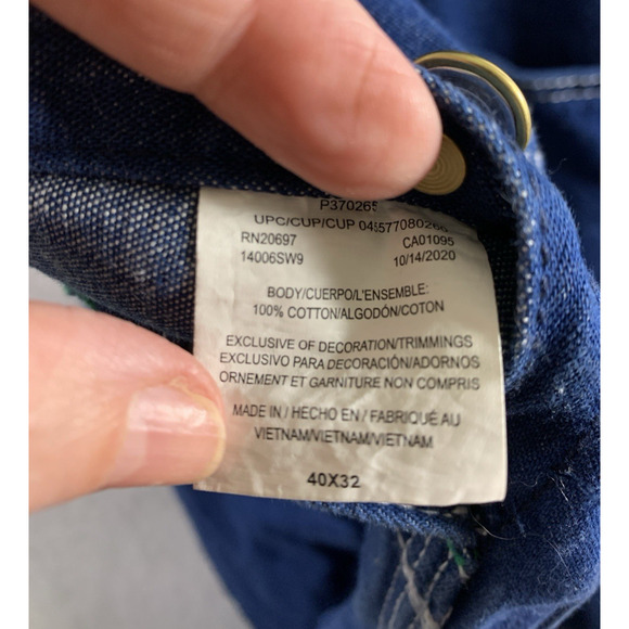 Liberty Mens 40x32 Bib Overalls Blue Rigid Denim Carpenter Cotton Workwear Farm - Picture 6 of 8